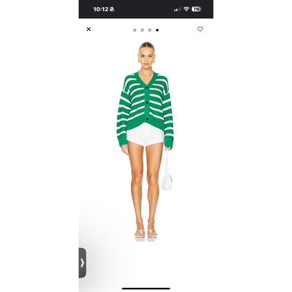 Rails Geneva stripe green white long sleeve cotton button front sweater M - Picture 1 of 10